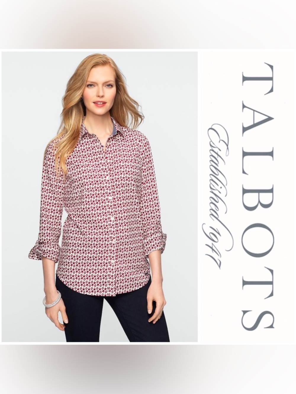 TALBOTS Apple Print Classic Shirt